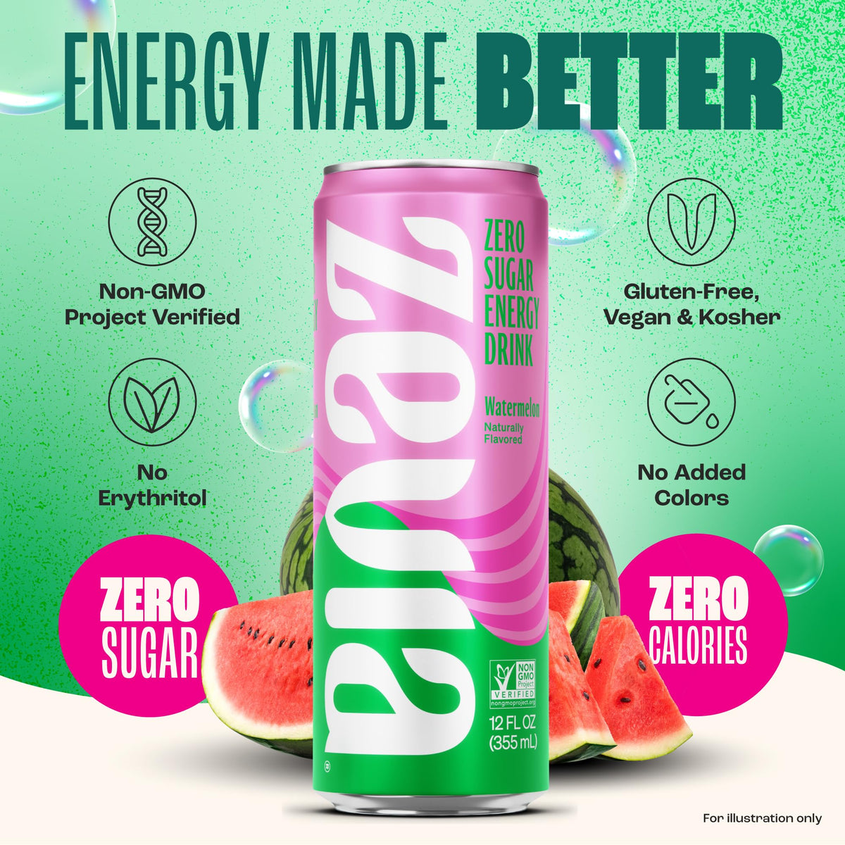 Zevia Watermelon Energy Drink poured over ice shows refreshing flavor and zero calories