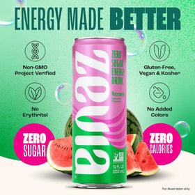 Zevia Watermelon Energy Drink poured over ice shows refreshing flavor and zero calories