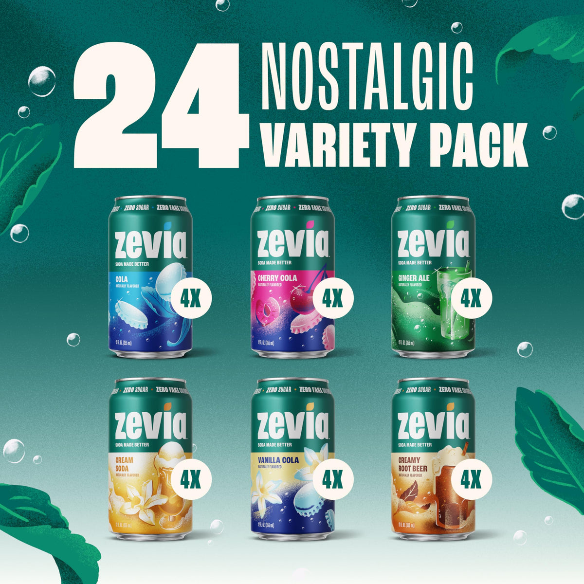 Zevia zero-sugar label close-up highlighting natural stevia sweetness