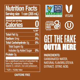 Zevia Zero Sugar Creamy Root Beer label highlights Non-GMO and sugar-free benefits.