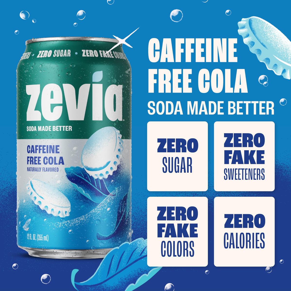 Zevia Zero Sugar Cola back label, Non-GMO verified, clean ingredients for mindful sipping.
