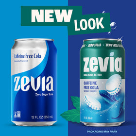 Zevia Zero Sugar Cola can with ice, vibrant carbonation and clean flavor.