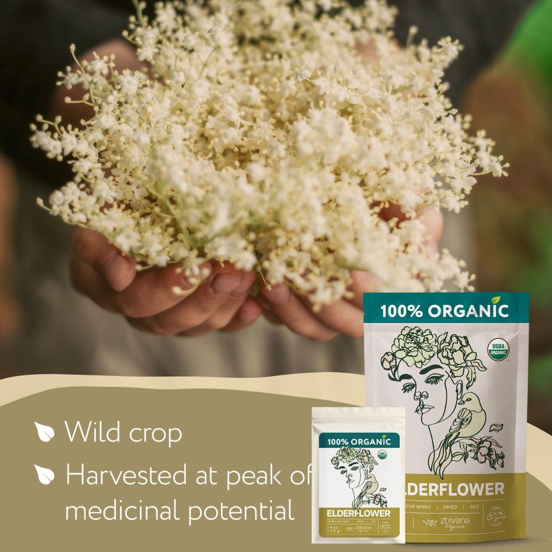 Zhivana Organics aromatic elderflower tea evokes relaxation and comfort.