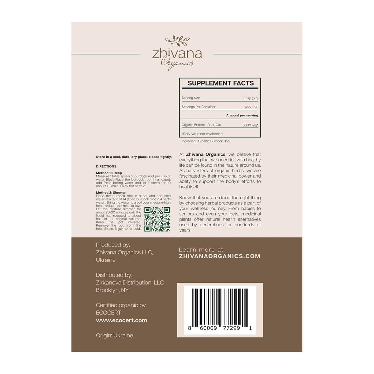 Zhivana Organics burdock root tea served cup releasing inviting aroma