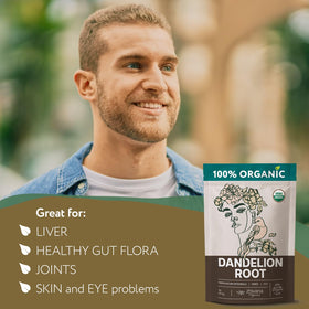 Zhivana Organics Dandelion Root Tea brewed cup, inviting aroma and liver-friendly possibilities.