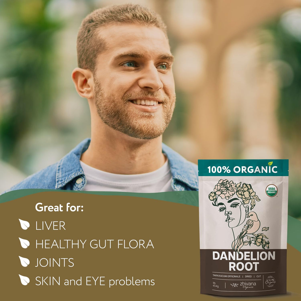 Zhivana Organics dandelion root tea cup shows comforting aroma and digestion-friendly notes.