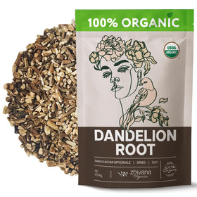 Zhivana Organics Dandelion Root Tea loose leaf ready for brewing, potential digestive support.