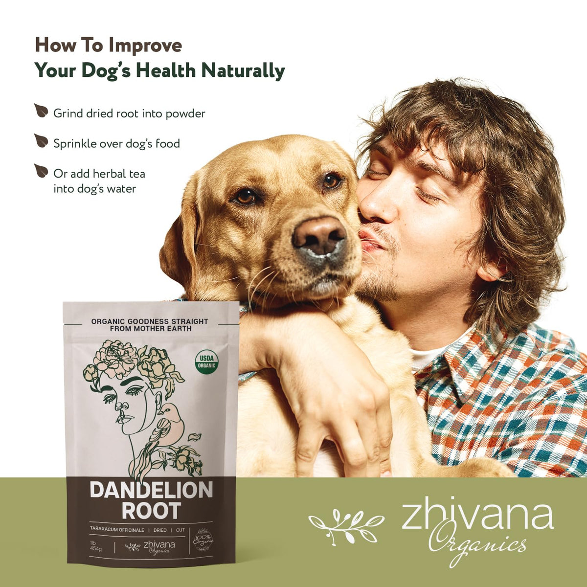 Zhivana Organics Dandelion Root Tea nutrition close-up, vitamins A, C, K and minerals.