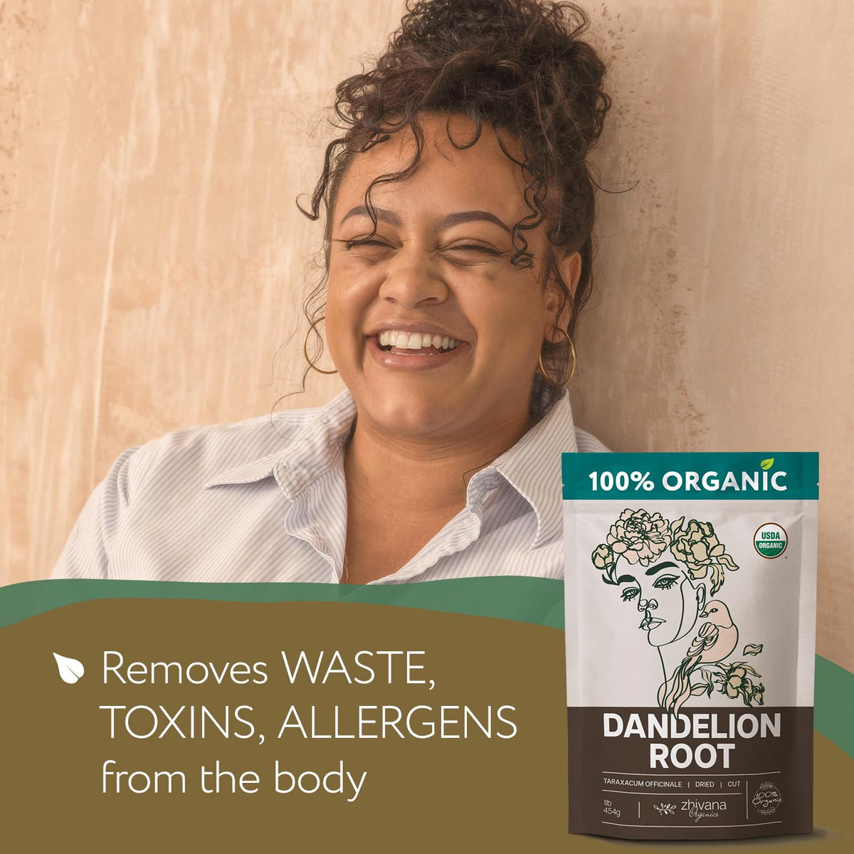 Zhivana Organics dandelion root tea steeping scene suggests easy preparation and relaxing ritual.