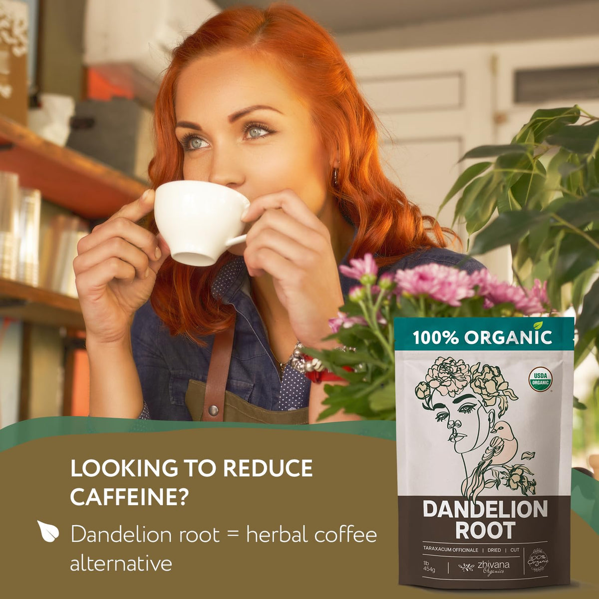 Closeup of Zhivana Organics dandelion roots emphasizes natural quality and harvest care.