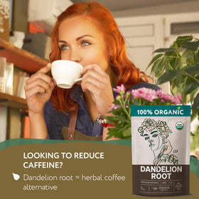 Closeup of Zhivana Organics dandelion roots emphasizes natural quality and harvest care.