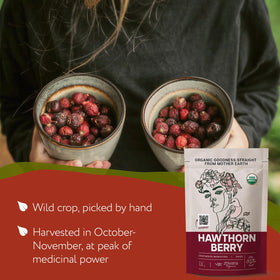 Zhivana Organics hawthorn berries displayed on packaging for organic use.