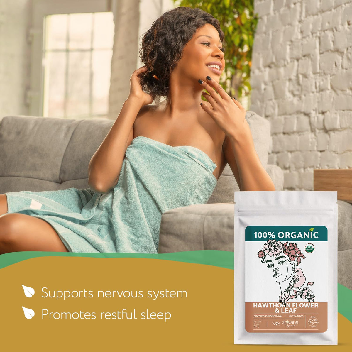 Zhivana Organics hawthorn dried leaves close-up suitable for digestion-friendly tea