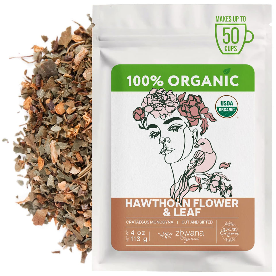 Zhivana Organics hawthorn leaf tea loose 4oz for heart support and calm energy
