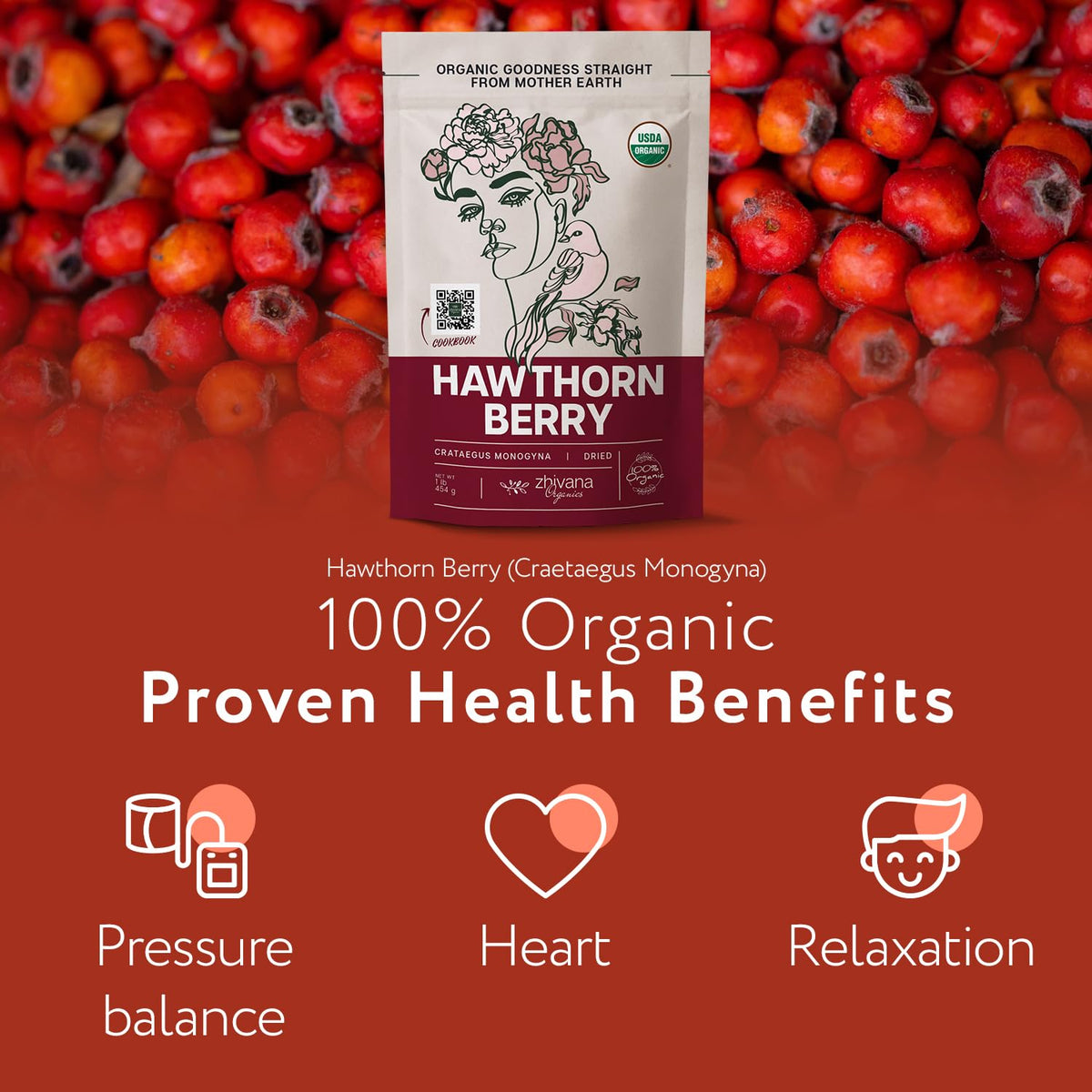 Zhivana Organics hawthorn tea in cup, ready to sip with soothing aroma