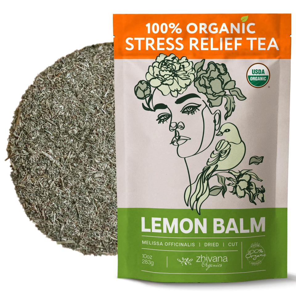 Zhivana Organics Lemon Balm Tea loose leaf bundle ready for a peaceful brew.