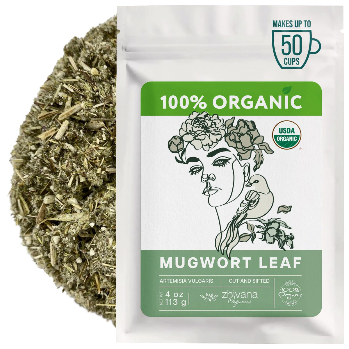 Zhivana Organics mugwort tea loose leaf 4oz ready for a soothing infusion
