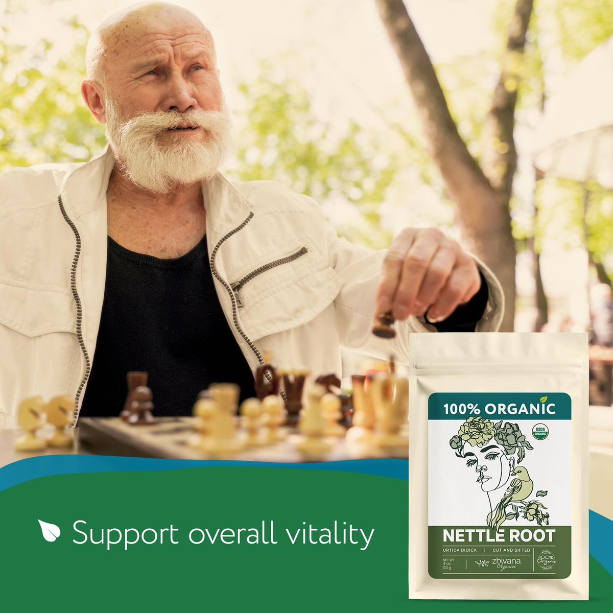Zhivana Organics nettle root tea steeping reveals a robust, earthy aroma.