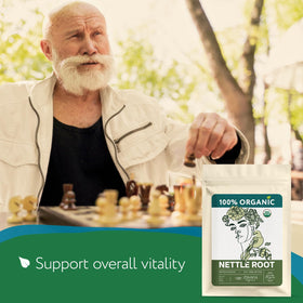 Zhivana Organics nettle root tea steeping reveals a robust, earthy aroma.