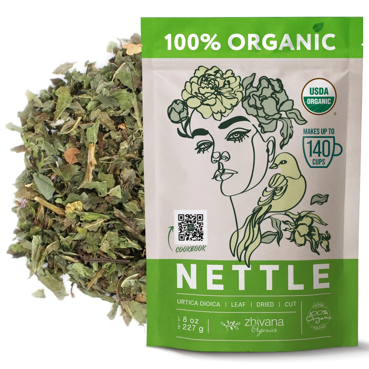 Zhivana Organics Nettle Tea leaves close-up for a nourishing herbal infusion