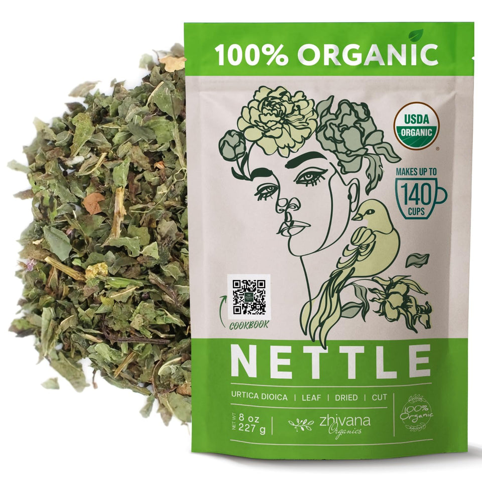 Zhivana Organics Nettle Tea leaves close-up for a nourishing herbal infusion
