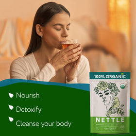 Nutrition-rich nettle leaves close-up highlighting vitamins and minerals