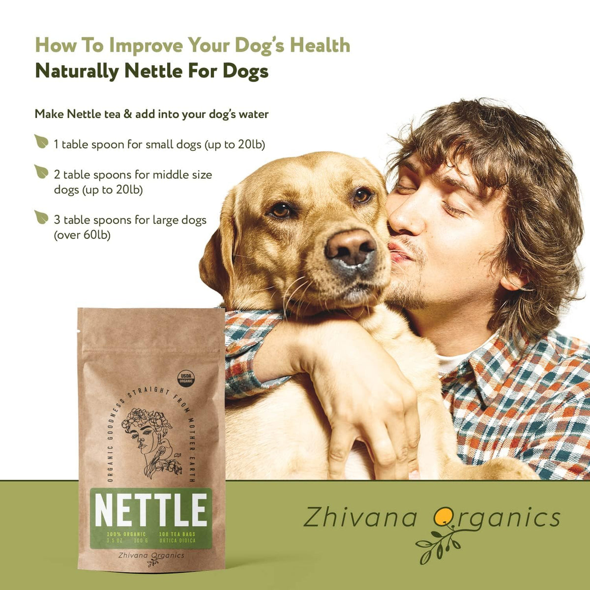Zhivana Organics nettle tea used as a smoothie or salad add-in.