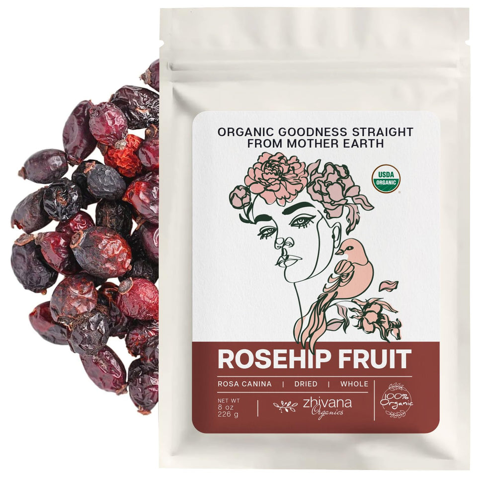 Zhivana Organics Rosehip Tea: dried rosehips for a vitamin C rich, caffeine-free infusion.