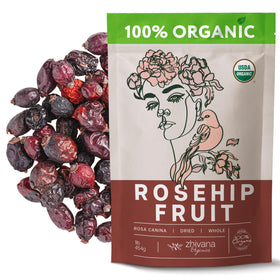 Zhivana Organics rosehips dried whole; vitamin C rich, perfect for caffeine-free tea.