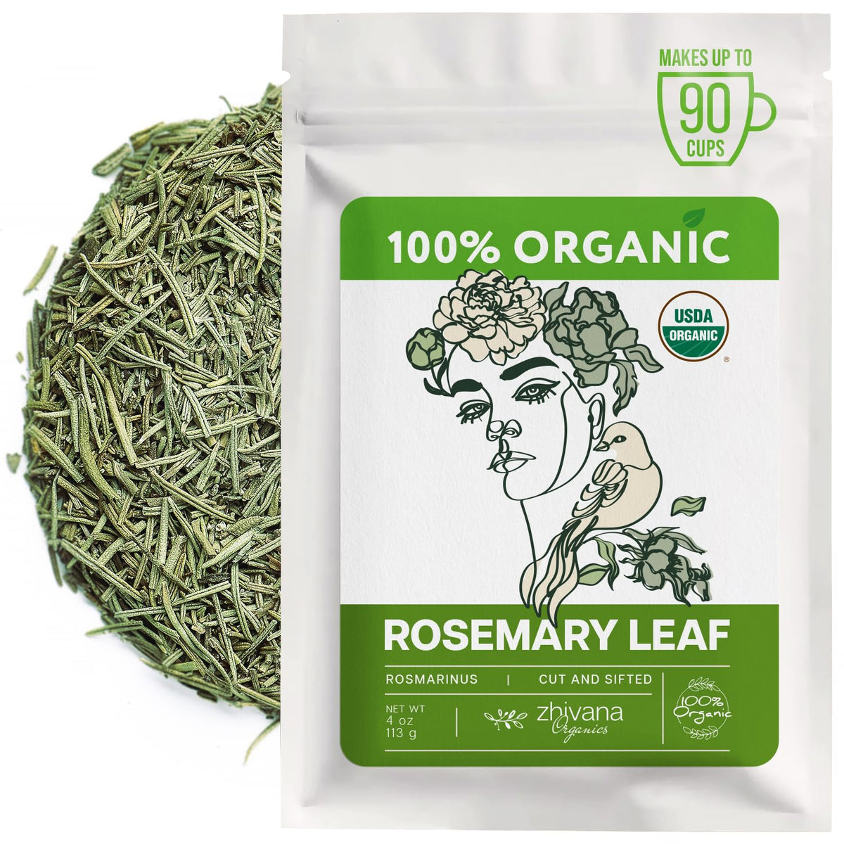 Zhivana Organics rosemary leaf packaging highlights purity for tea and everyday cooking