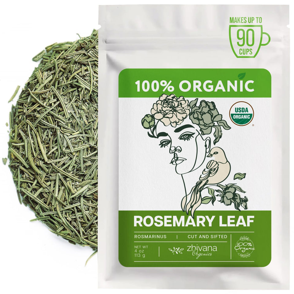 Zhivana Organics rosemary leaf packaging highlights purity for tea and everyday cooking