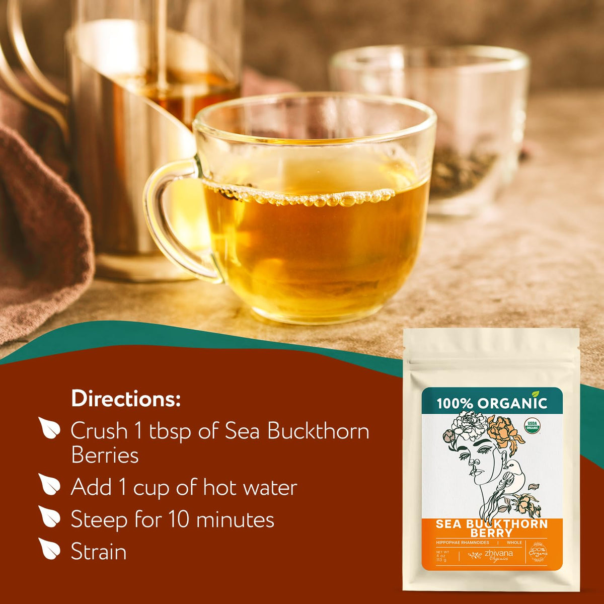 Zhivana Organics sea buckthorn berries in granola bowl, pairing for crunch and color