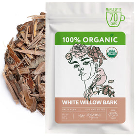 Zhivana Organics white willow bark tea packaging showing organic harvest and quality