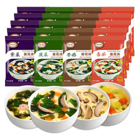 ZHONG XIANG XING LI FOOD Egg Flower Soup Mix packaging shows four flavors for quick meals