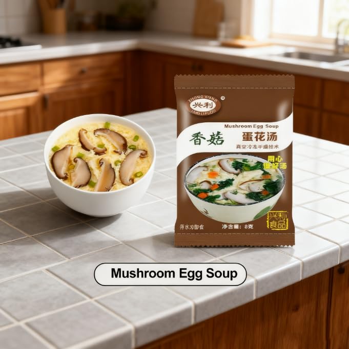 ZHONG XIANG XING LI FOOD Instant Egg Soup—boiling water yields a comforting bowl.