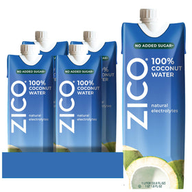 ZICO 100% Coconut Water bottle close-up showing pure hydration.