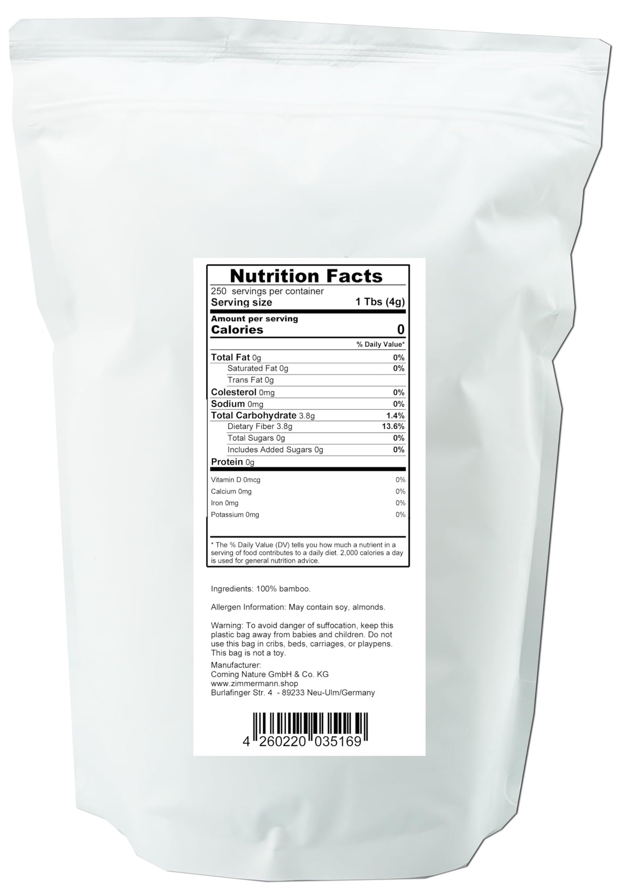 Zimmermann Bamboo Fiber powder close-up emphasizes fine tasteless baking additive