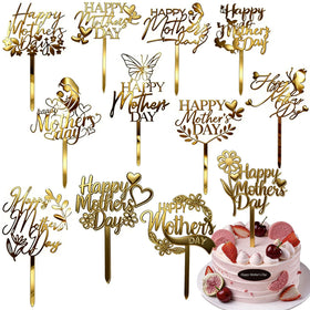 ZINDIACINE floral heart gold topper for Mother's Day cake