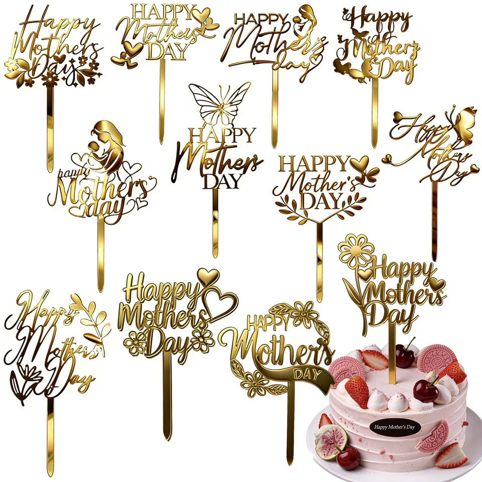 ZINDIACINE floral heart gold topper for Mother's Day cake
