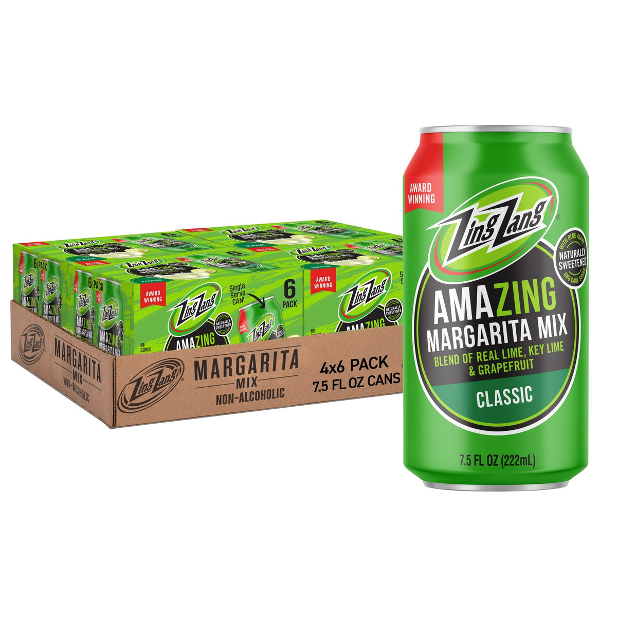 Zing Zang Classic Margarita Mix can front, ready-to-serve 7.5 oz portion for gatherings