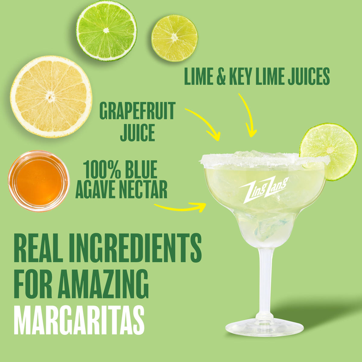 Zing Zang Classic Margarita Mix can label showing real citrus blend