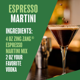 Zing Zang Espresso Martini Mix jar hints at premium coffee cocktail aroma and taste.
