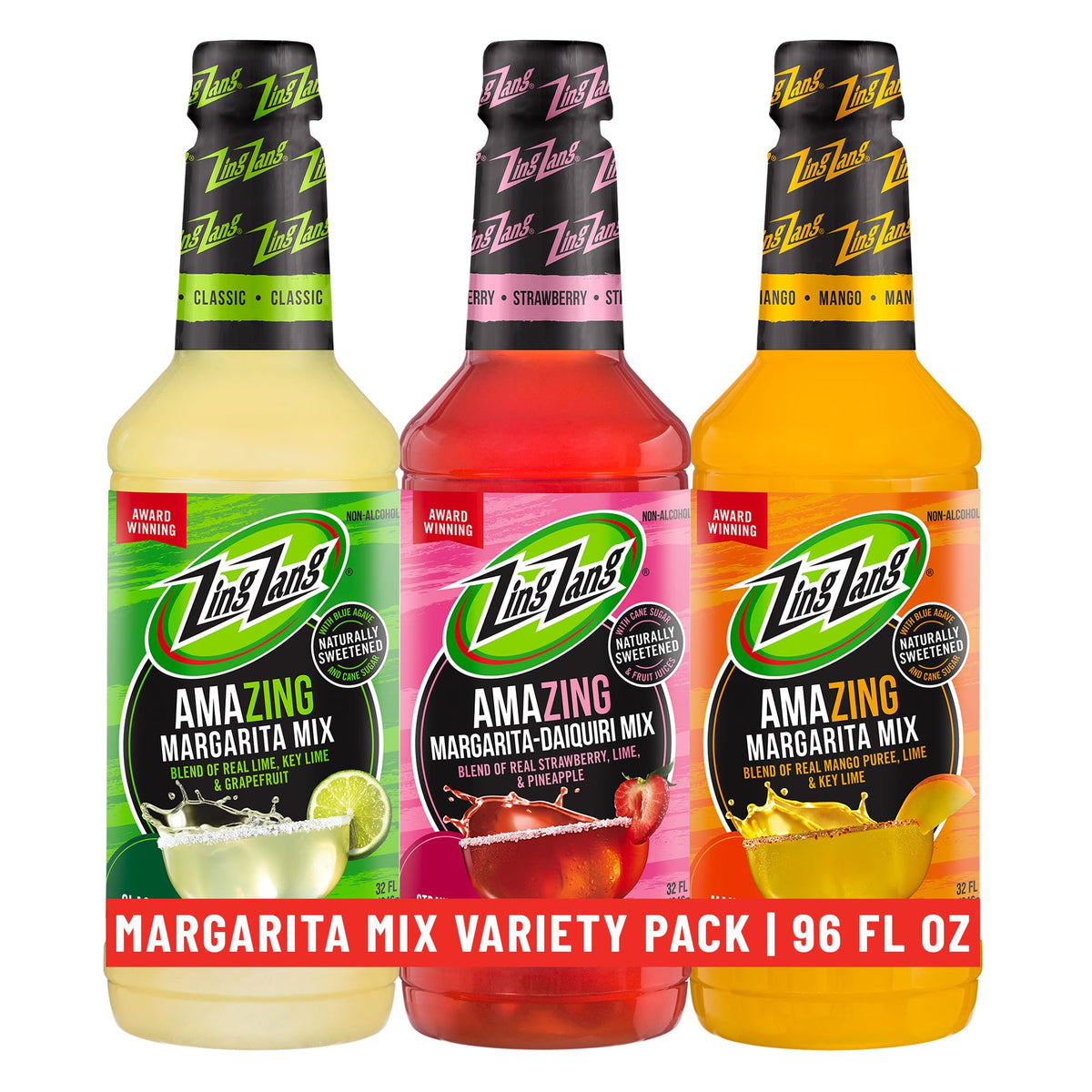 Zing Zang Margarita Mix bottle pour with real-fruit flavors