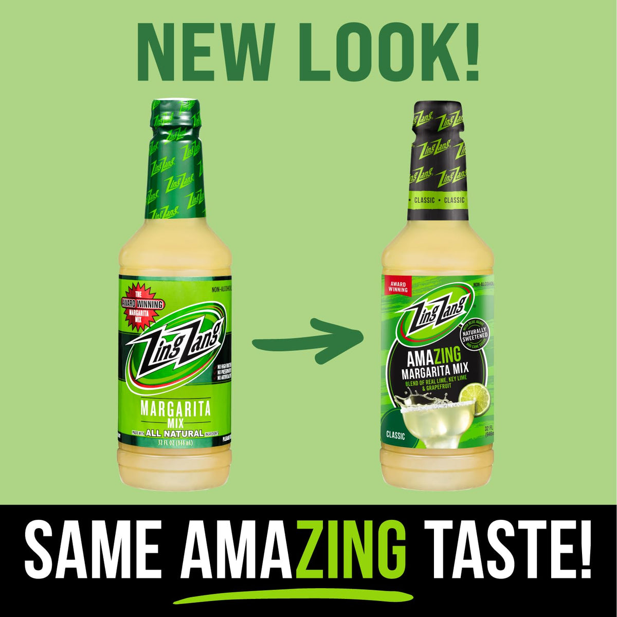 Zing Zang Margarita mix glass with a citrus-forward margarita ready to enjoy.
