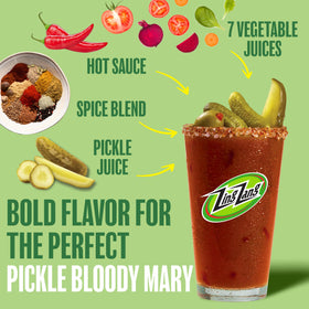 Glass with a ready Zing Zang Bloody Mary over ice