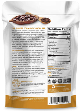 Zint Organic cacao nibs close-up reveal rich texture and chocolatey aroma