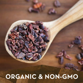 Zint Organic cacao nibs ingredients close-up emphasizes non-GMO and gluten-free