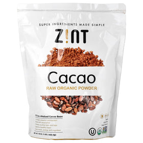 Zint Organic Cacao Powder main image, rich chocolate flavor for drinks, smoothies, and baking.