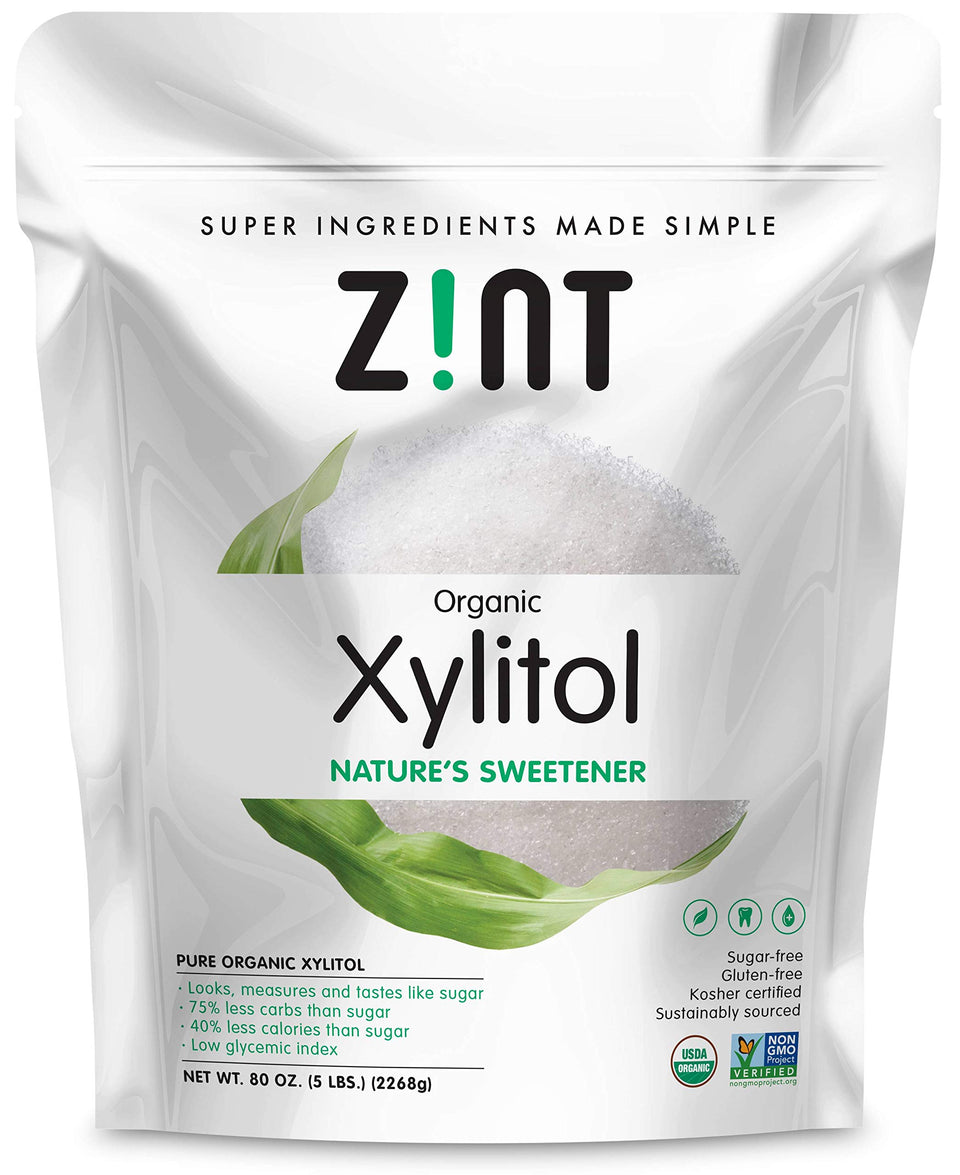 Zint Organic Xylitol bag packaging shows organic, sugar-free sweetness for everyday baking.