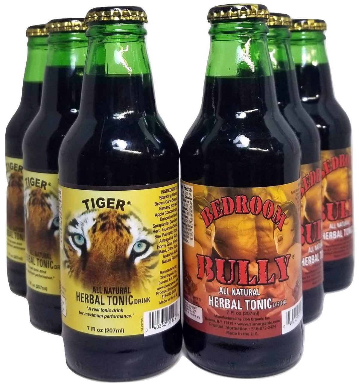 Zion Brand Herbal Tonic Tiger and Bedroom Bully 7 oz bottle for daily energy